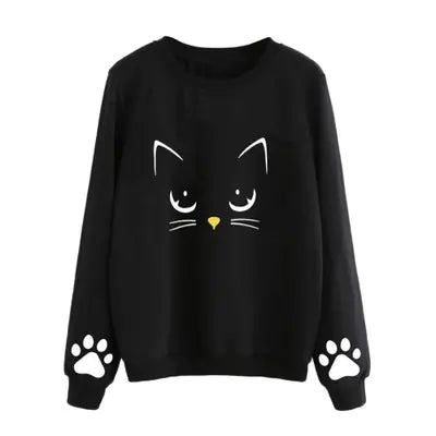 Women's Cat Print Pullover Sweatshirt for Autumn/Winter