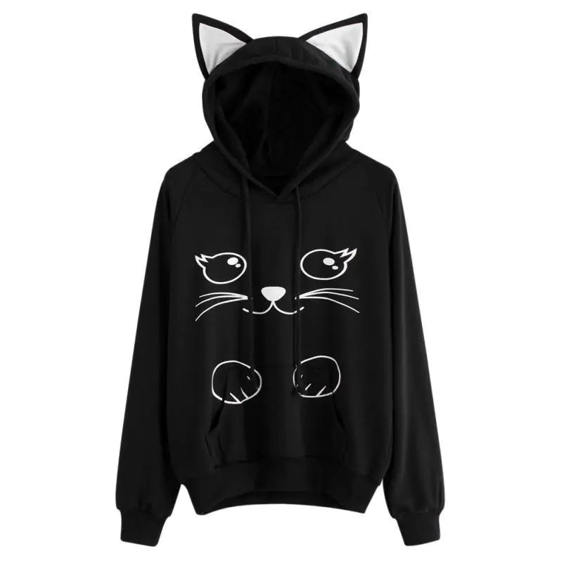 Printed Cat Hoodie - Loose Fit Sweatshirt