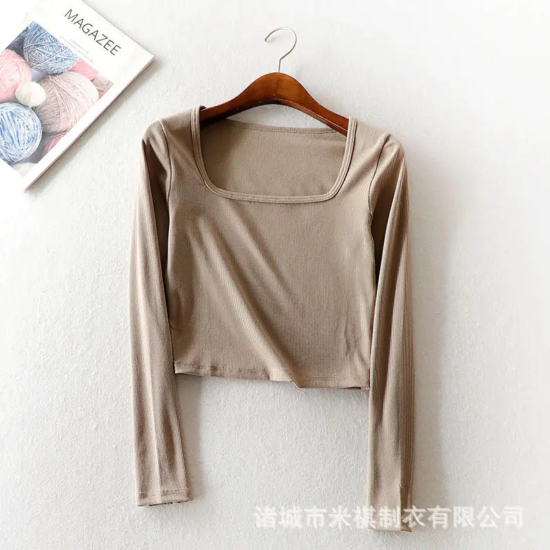 Vintage Square Neck Long Sleeve Crop Top for Women