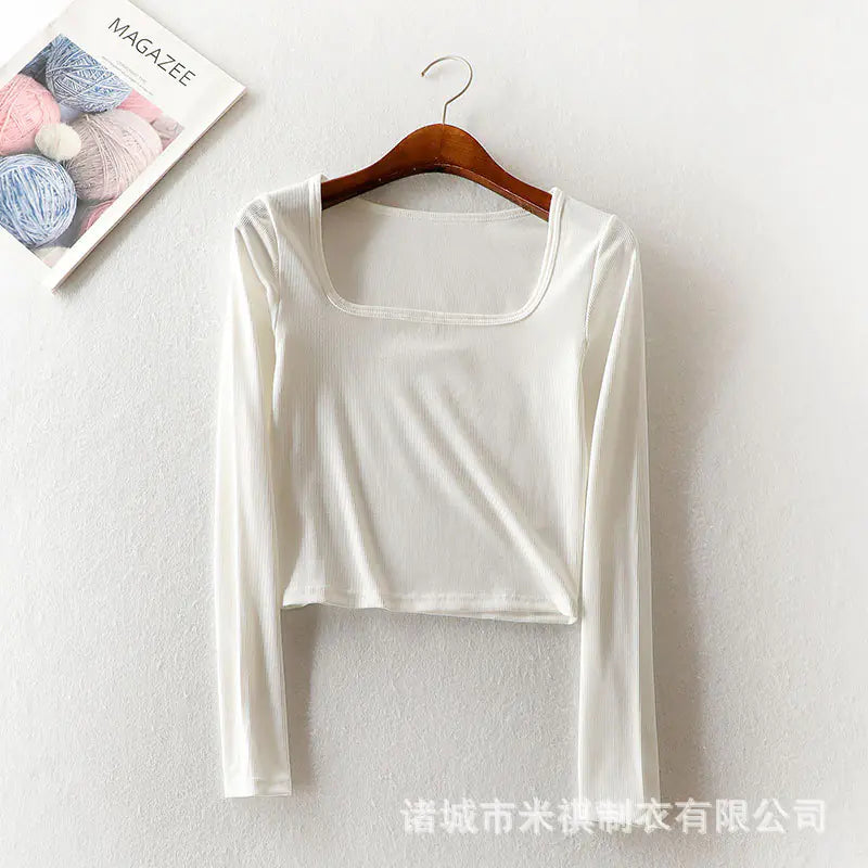 Vintage Square Neck Long Sleeve Crop Top for Women