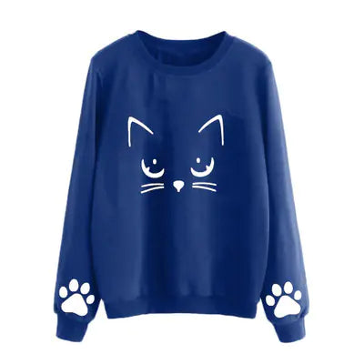 Women's Cat Print Pullover Sweatshirt for Autumn/Winter