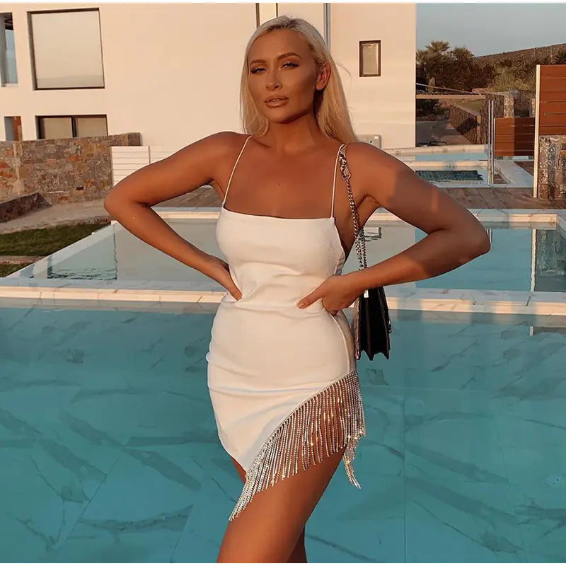 Fringe Party Mini Dress with Rhinestones