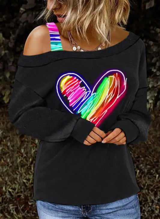 Chic Love Print Off the Shoulder Sweatshirt