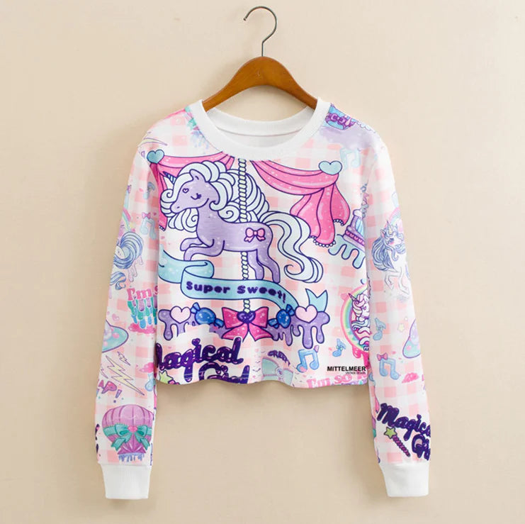 Chic Women's Long-Sleeve Cat Print Sweatshirt