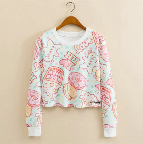 Chic Women's Long-Sleeve Cat Print Sweatshirt