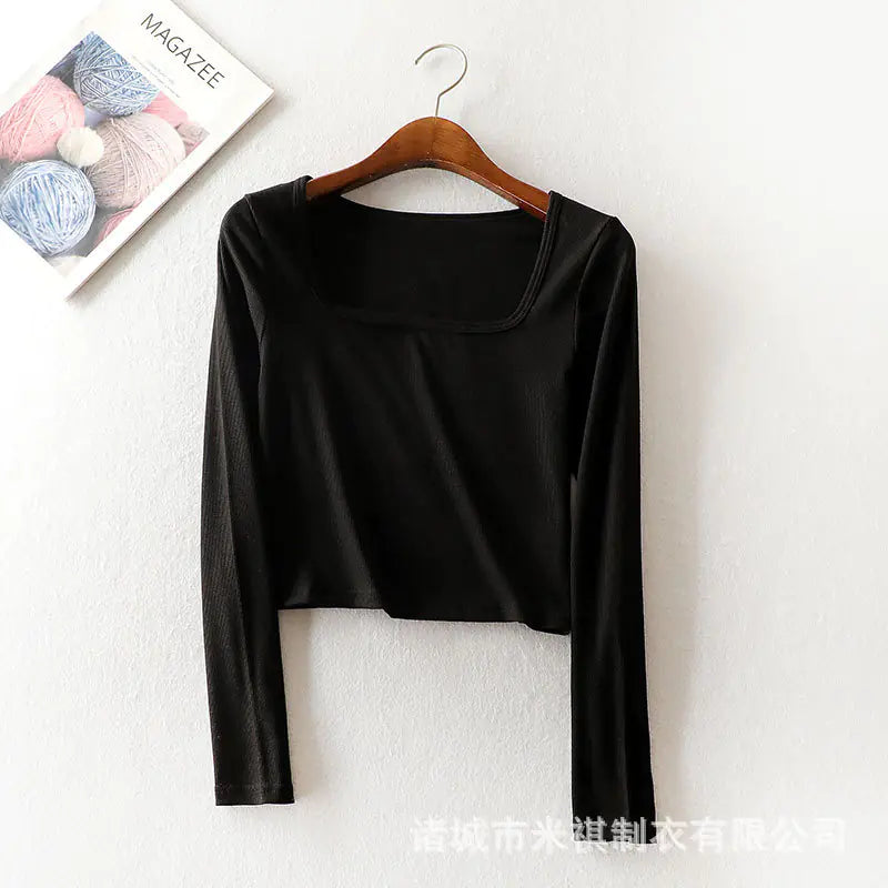 Vintage Square Neck Long Sleeve Crop Top for Women