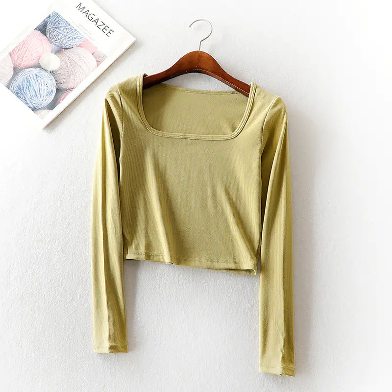 Vintage Square Neck Long Sleeve Crop Top for Women