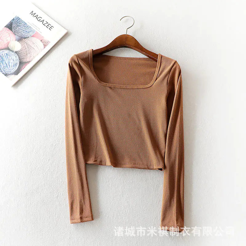 Vintage Square Neck Long Sleeve Crop Top for Women