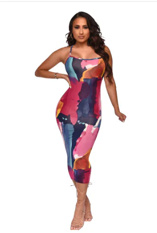 LIVA Fashion Off-Shoulder Bodycon Feather Print Dress
