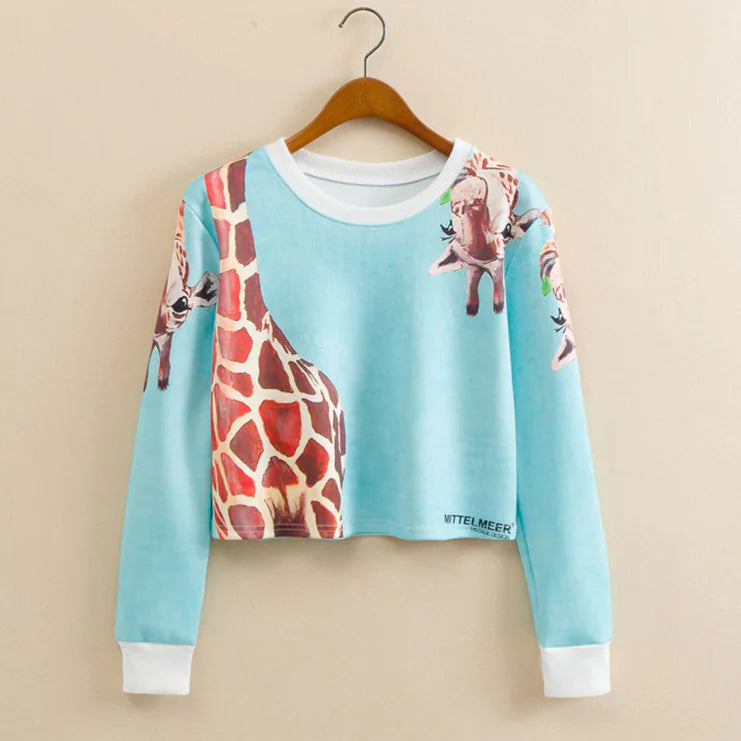 Chic Women's Long-Sleeve Cat Print Sweatshirt