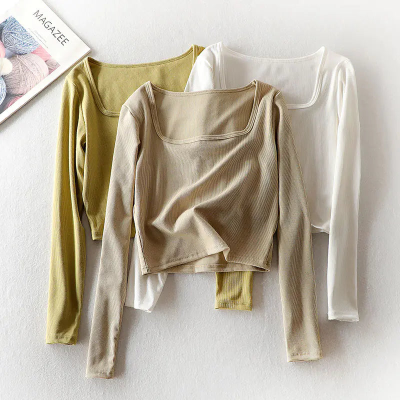 Vintage Square Neck Long Sleeve Crop Top for Women