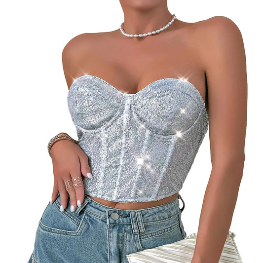 Glitter Sequin Strapless Bustier