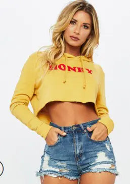 Chic Cropped Hoodie with Honey Print