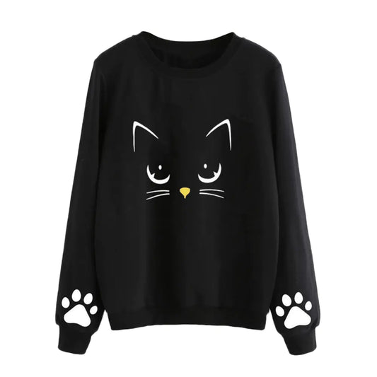 Women's Cat Print Pullover Sweatshirt for Autumn/Winter