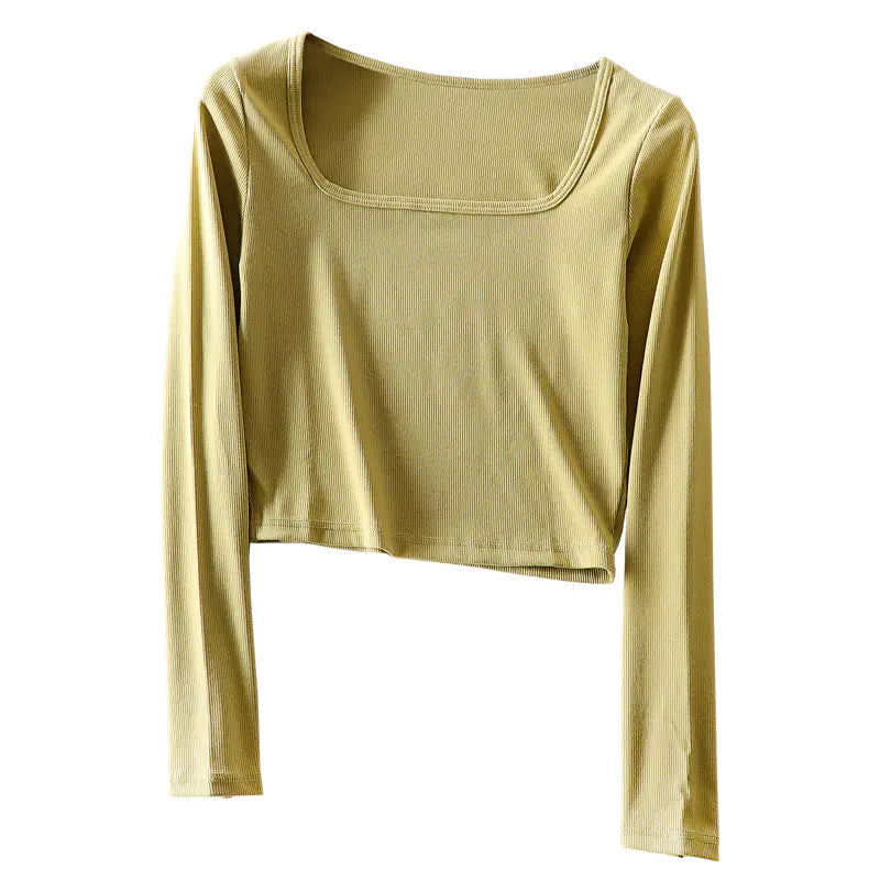 Vintage Square Neck Long Sleeve Crop Top for Women