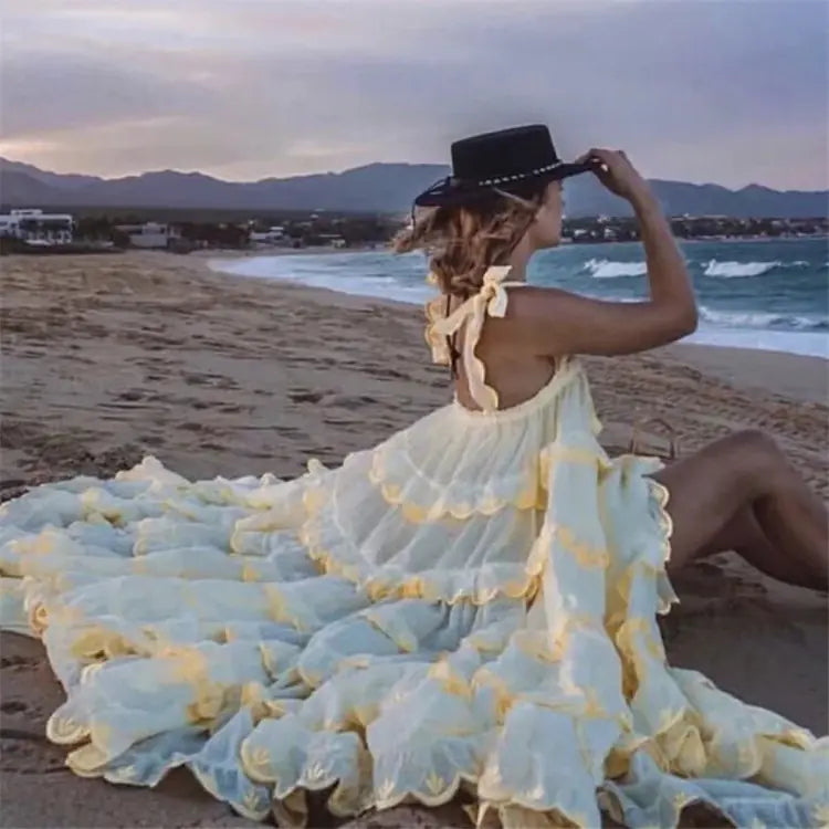 Loose Maxi Dress with Ruffle Detail for Vacation