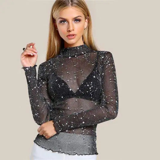 Black Sheer Mesh Top, T-Shirt Style