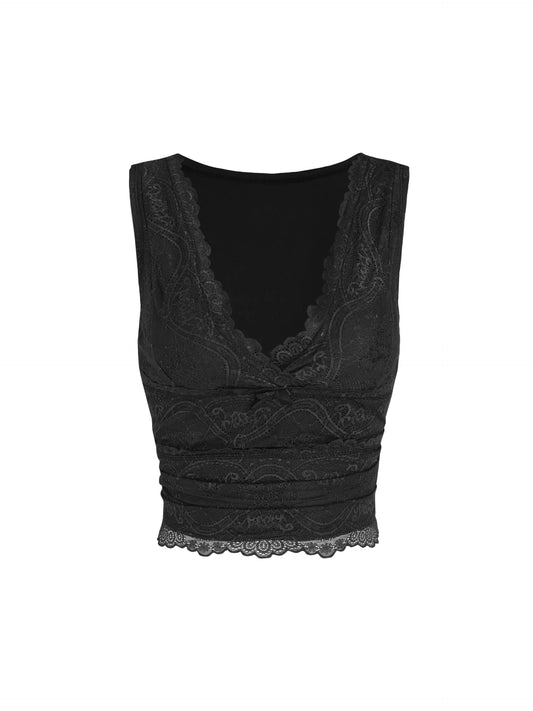Lace Crop Tops for Women V Neck Summer Tops Sexy Going Out Tops Trendy: Black M