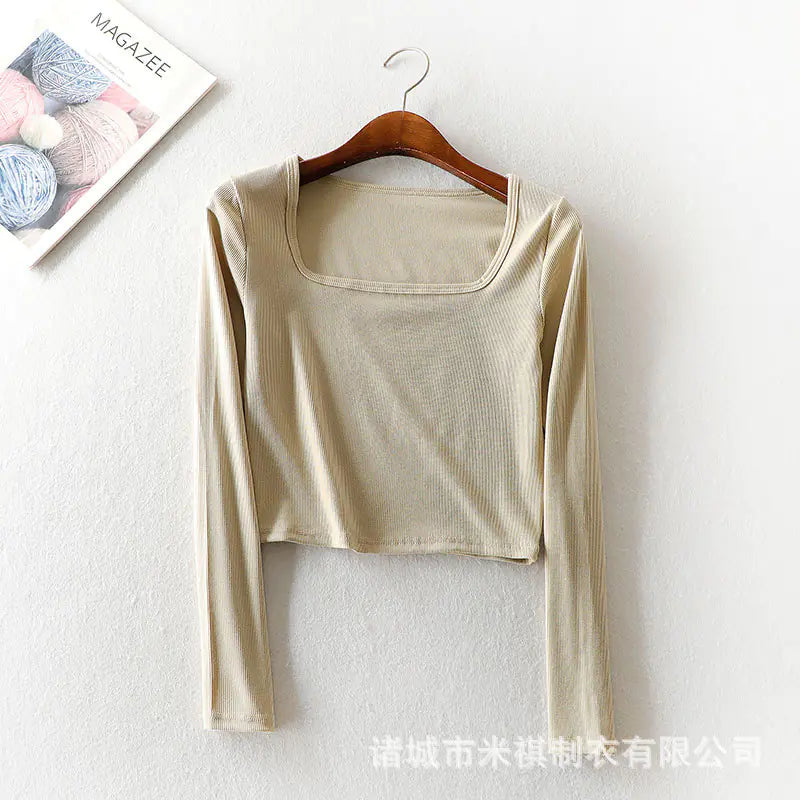 Vintage Square Neck Long Sleeve Crop Top for Women